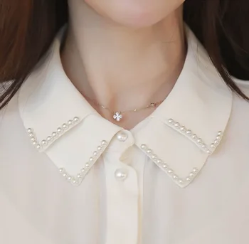 

Autumn Winter New Double Layer High Quality Pearl Drill Shirt Collar Sweater Detachable False Collar Women Clothes Accessories