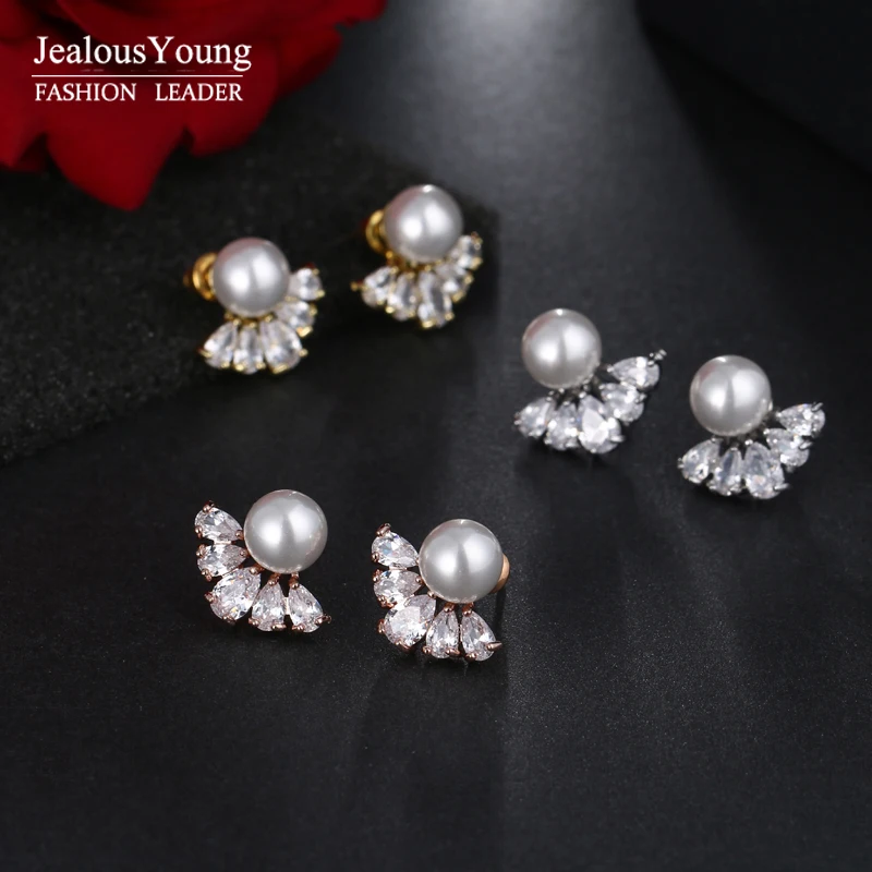 

Tiny Marquise Cubic Zirconia Stud Earrings With Simulated Pearl Druzy Ear Studs Earings For Women Fashion Jewelry Brincos WE457