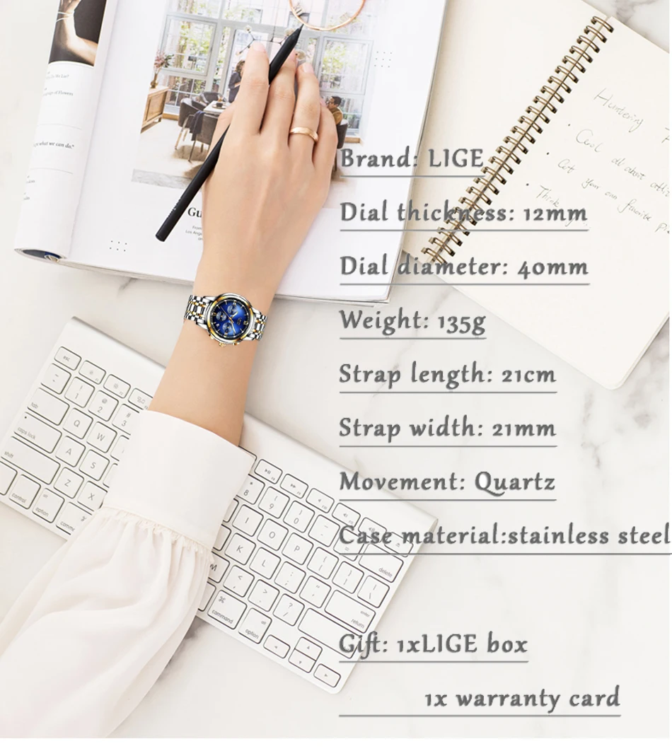 LIGE New Rose Gold Women Watch Business Quartz Watch Ladies Top Brand Luxury Female Wrist Watch Girl Clock Relogio Feminino