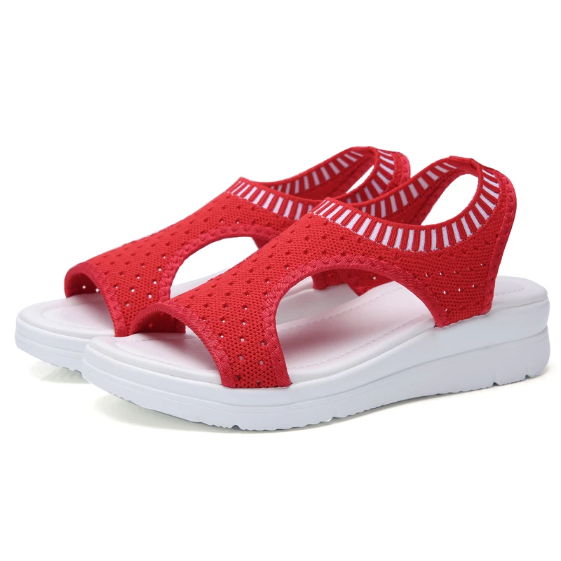 Женские босоножки; модная повседневная обувь для женщин; дышащая удобная прогулочная обувь; Женские Летние слипоны на платформе; женская обувь - Цвет: Red