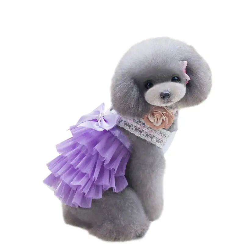 Свадебное платье собаки летние Собака Одежда Щенок Юбка-пачка принцессы Pet костюм бантом цветочный Платья