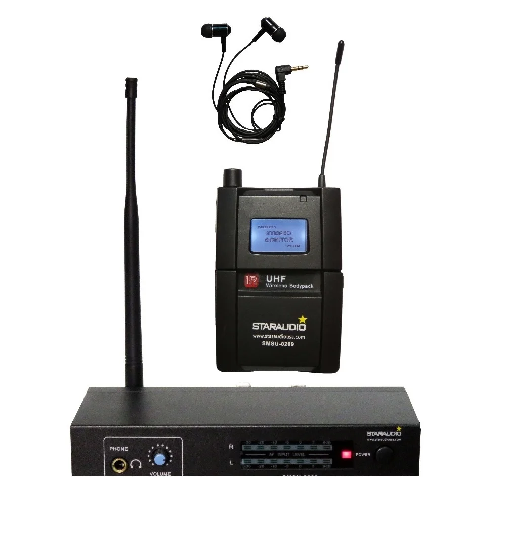 

STARAUDIO SMSU-0209 Pro Stage Show UHF Wireless Earphone Stereo Monitor Condenser Body-pack Microphone System
