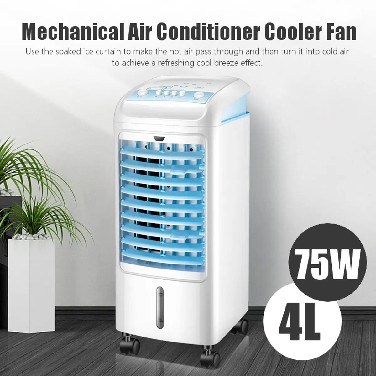 

4L 3 Speed Air Conditioner Cooler Fan 4 Wheels Mini Home Room Cooling Humidifier Mechanical Air Conditioning Fan 220V 75W