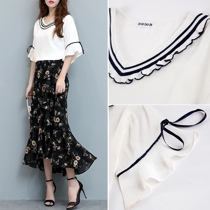 Delgado Tendencia De Larga Falda Nueva Chica Floral Alta Moda Lado Gasa Mujer See Asimétrica Temperamento Chart Corea Calidad La Cintura Verano tIvq6Z