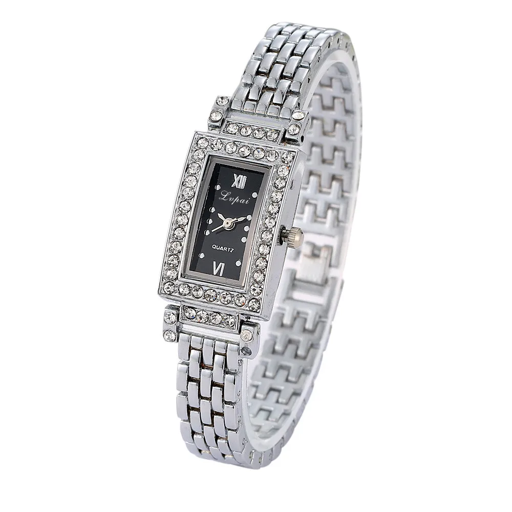 Лидирующий бренд, квадратные женские часы-браслет, наручные часы с кожаными кристаллами, женское платье, женские кварцевые часы из розового золота - Цвет: Sliver