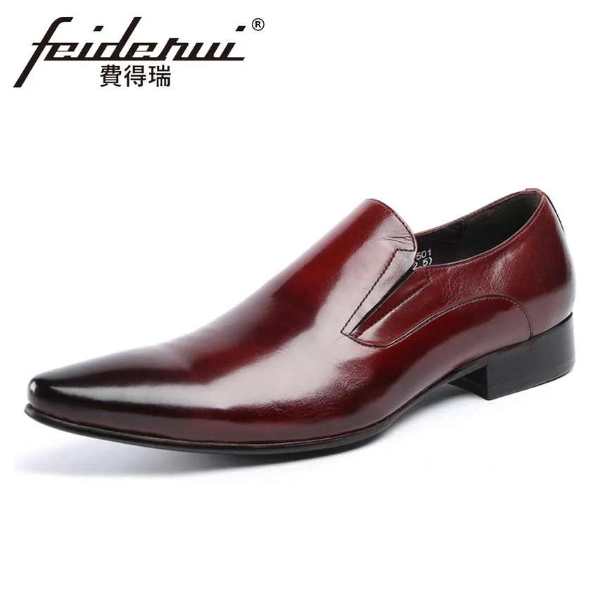 Sale  2018 Italian Designer Genuine Leather Men's Formal Dress Loafers Classic Pointed Toe Slip on Handma 