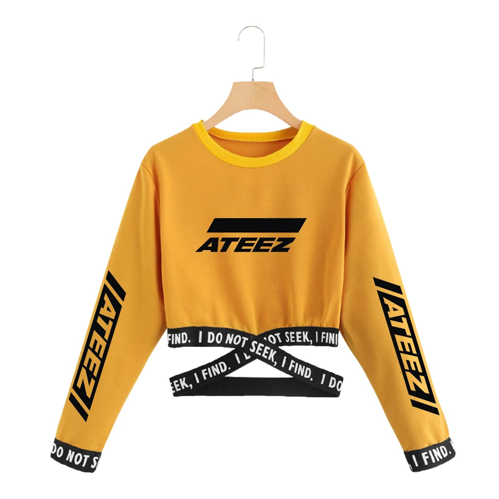 ATEEZ kpop футболки TXT Корейская летняя футболка кроп-топ Женская одежда kpop кружевные Модные Топы с длинным рукавом Уличная одежда