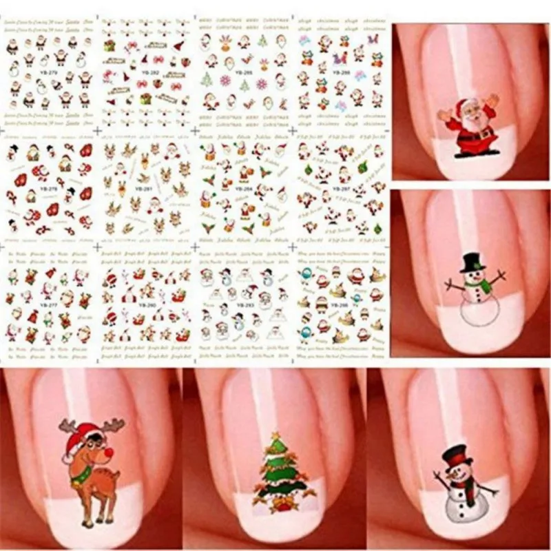 Красивые 12 листов рождественские стикеры 3D на ногти Nail Art fpr женские девичьи дети маникюр DIY снег забавные Снеговики наклейки для ногтей