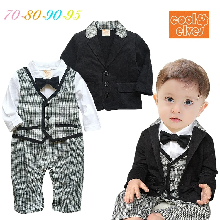 Free Shipping 4sets/lot Baby Boy’s Formal Romper with Vest in One and Coat Set