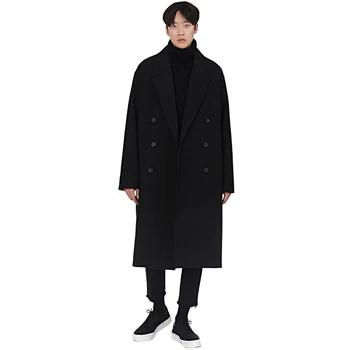 

2018 winter wool coat male loose double-breasted double-faced cashmere coat men's long woolen windbreaker