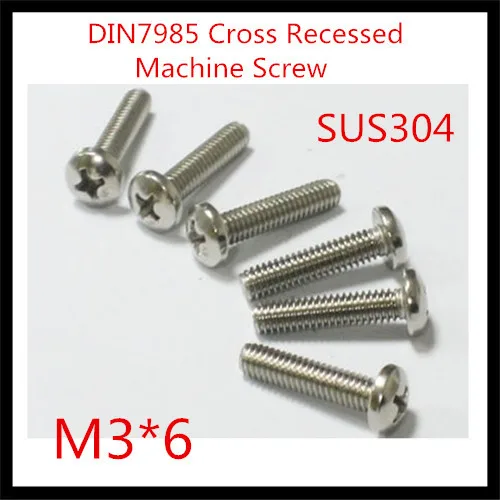 

200pcs/lot DIN7985 M3*6 SS304 A2 Pan Head Phillips (Cross recessed pan head) Screw