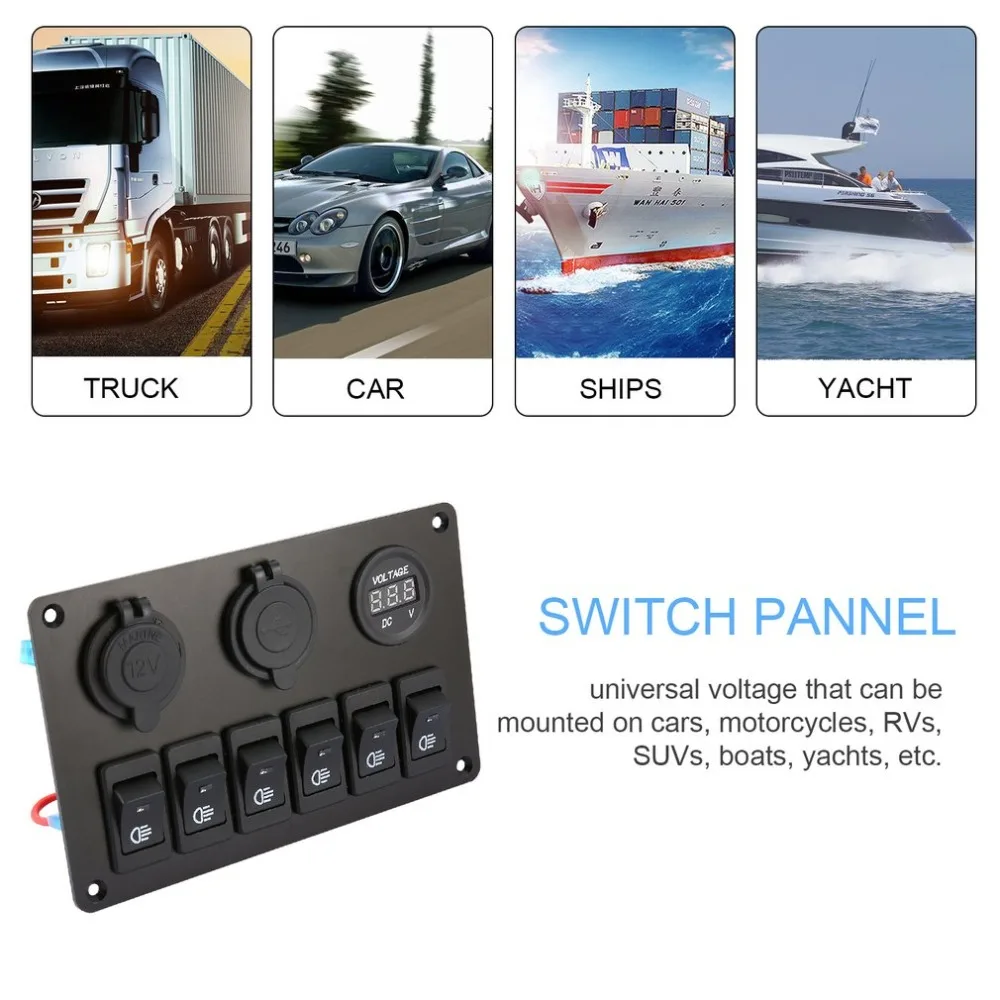 6 банд светодио дный автомобиль Лодка кулисный переключатель панель двойной USB прикуриватель розетка вольтметр Авто светодио дный светодиодный лодка переключатель панель