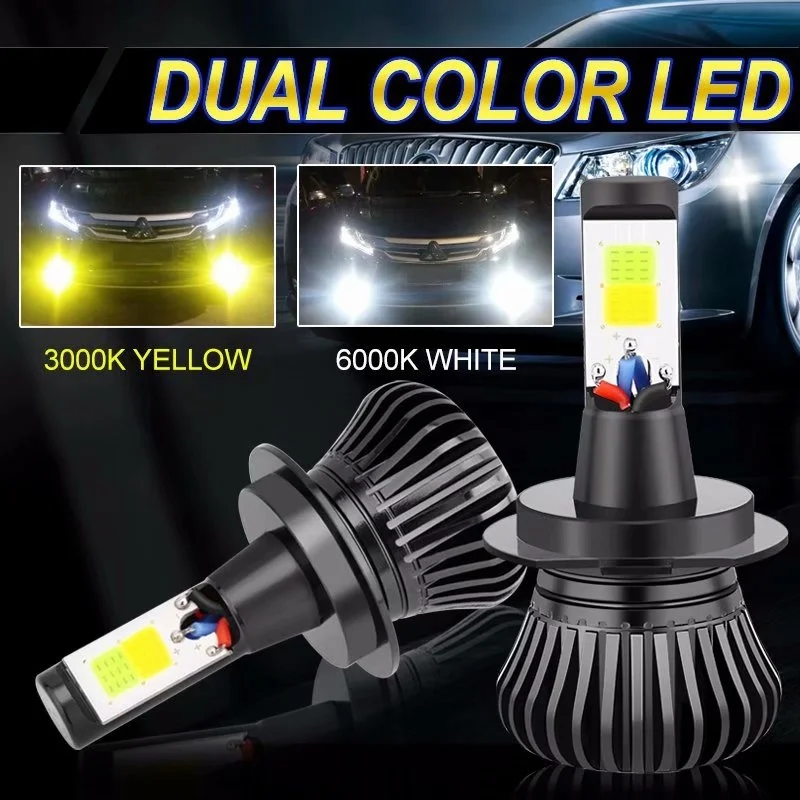 Yimeis 2PCS/Pair H7 Led H1 H3 H4 H8 H11 9005 880 Car Headlight Bulbs Auto Fog Lights White-Yellow Dual Color Lamp Highlight | Автомобили и