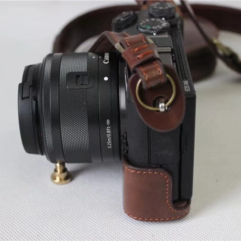 Для Canon EOS M6 Камера составляет 15-45 рабочих дней мм крышка объектива чехол роскошная кожаная сумка чехол нижней батареи вынимая direclty