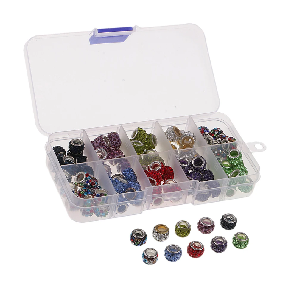 1 Boxed(100pcs) Clay Pave Disco Ball Crystal Beads Mixed Color - Large Hole Beads For DIY Jewelry Making