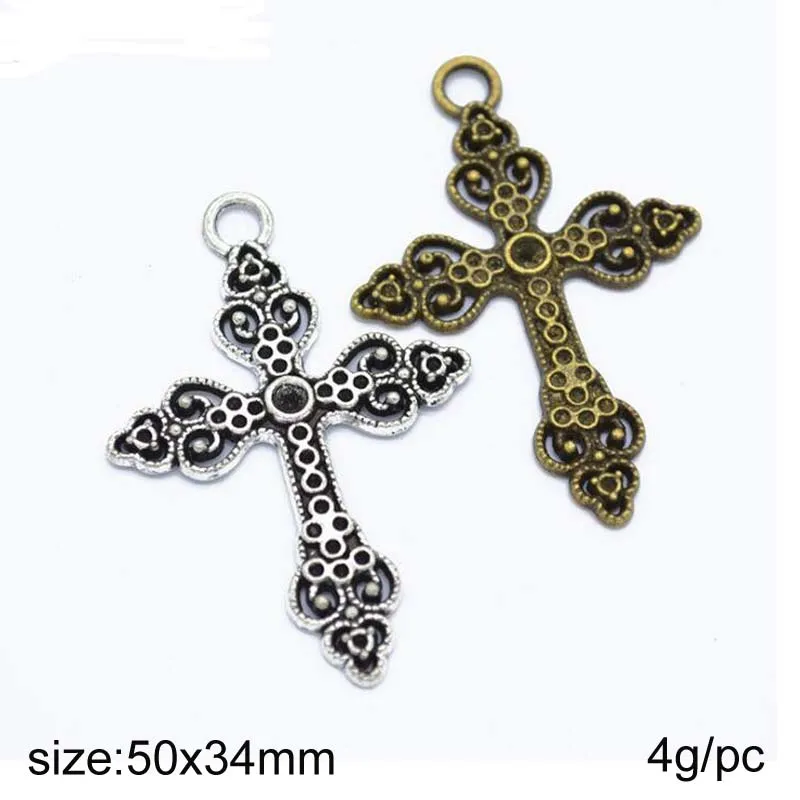 

25pcs/lot Antique Bronze/Antique Silver Plated 50x34mm Alloy Crosses Charm Pendant Fit DIY Jewelry Making
