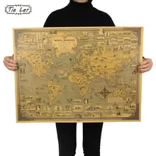 Винтажная карта мира великое здание крафт бумага плакат стикер стены Искусство Ремесло карта Бар Кафе Декор 68,5X51,5 см