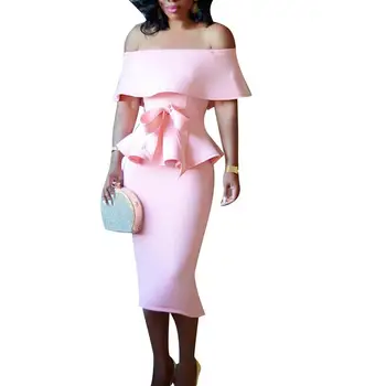 

2Pcs/Set Women Off Shoulder Bowknot Ruffle Top High Waist Bodycon Midi Skirt hot