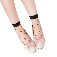 Женские носки до щиколотки, летние прозрачные сетчатые носки с цветочной вышивкой, милые нарядные носки Лолиты, элегантные женские носки