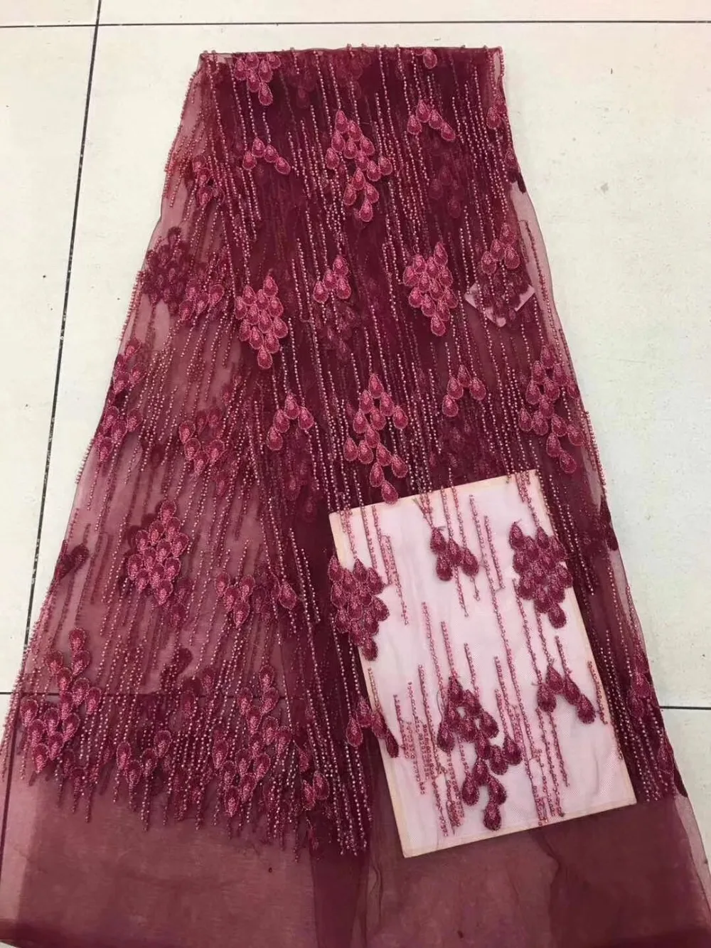Powder Handmade Beaded Lace Fabric tulle For Nigeria Women African Fabrics High Quality ML6862 | Дом и сад