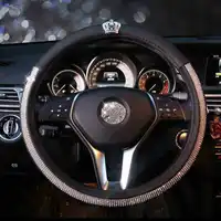 Fashion Diamond Crown Crystal Car Steering Wheel Cover Leather Rhinestone Covered Steering-Wheel Covers Women Girls Accessories