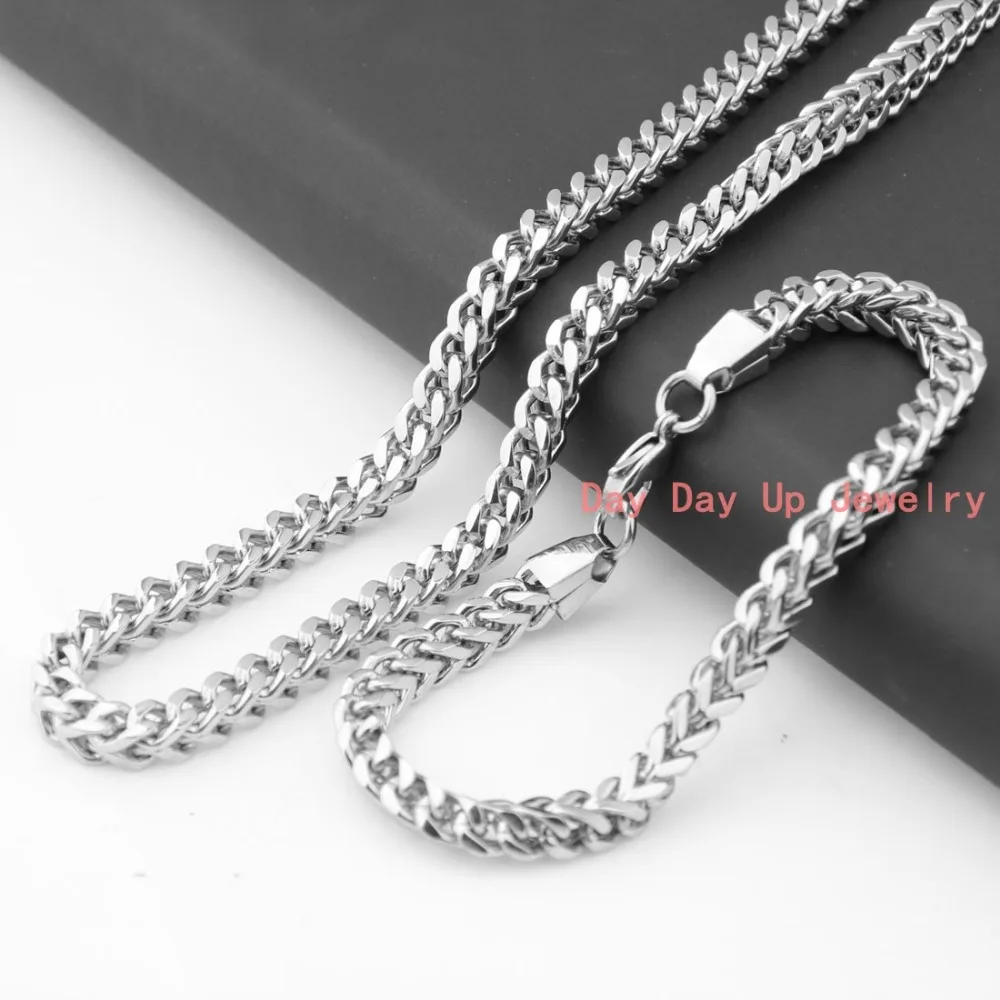 6mm High Quality Fashion 316L Stainless Steel Silver Figaro Chain Men's