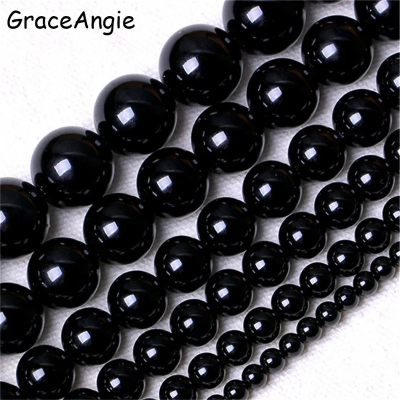 

GraceAngie Top AAA Quality Black Onyx Bead Round Beads For Jewelry Making 15" Strand 3mm 4mm 6mm 8mm 10mm 12 14mm Pick Size