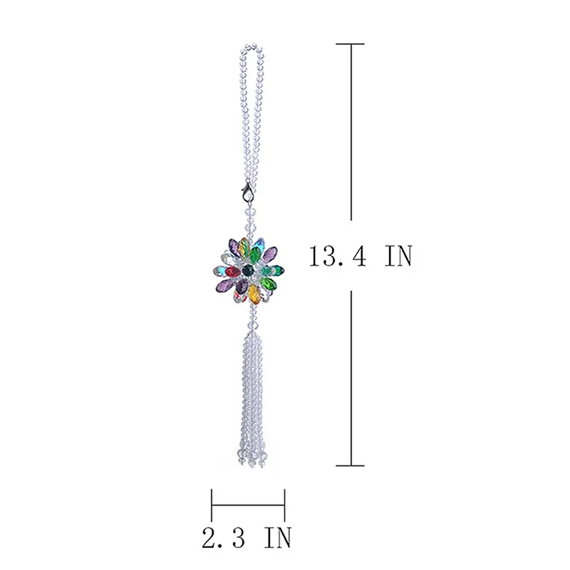 13.4'' Colorful Sunflower with White Tassel Car Rear View Mirror Pendant Prism Crystal Suncatcher Car Accessories Home Decor (5)