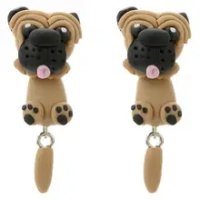 

New Style Hand-made Cute Bulldog Animals Polymer Clay Earrings Split Type Ear Studs