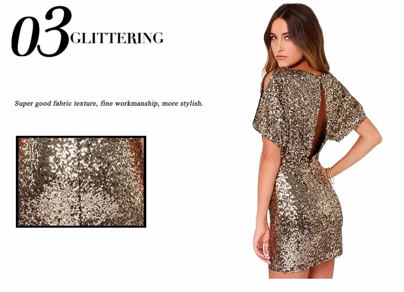 Metallic Sequined Women Slit Backless Dress Metallic Sequined Women Slit Backless Dress