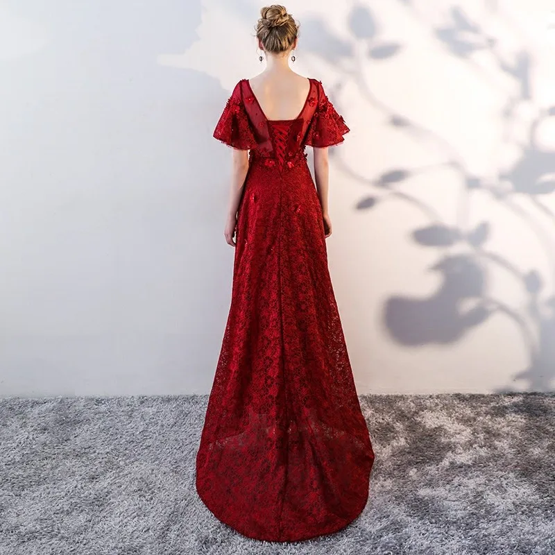 Evening Dress Long Lace Beading Formal Party Gowns O Neck Prom Dresses Vestido De Festa Longo Beaded Dresses Evening