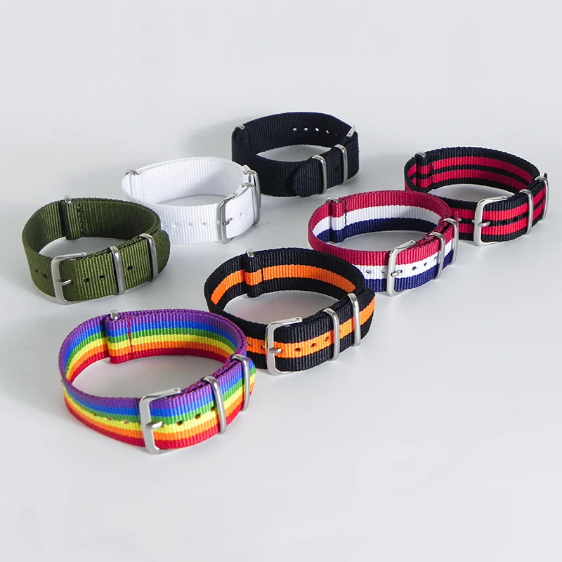 

1pc New Strap Rainbow Watchband 18/20/22mm Nylon Watch Bracelet Strap Wristwatch Canvas Replacement Band Watchstrap