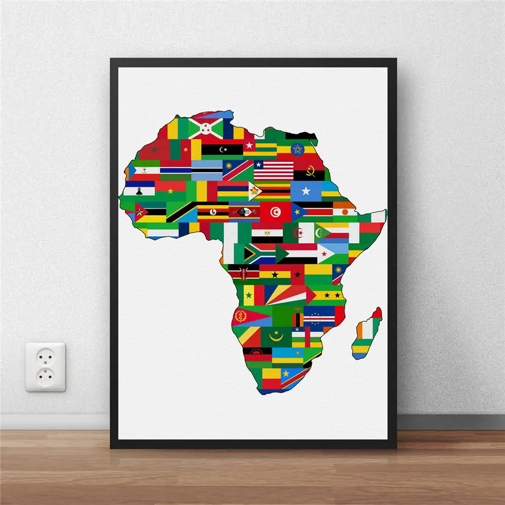 Африка Карта мира страна плакаты с флагом гостиная бумага художественные изделия для стен наклейки стены кино бар паб кафе Плакат 42x30 см без рамки