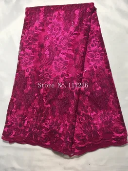 

New Designs African French Lace Fabric High Quality Nigeria French Net Lace 2017 With sequins For Women JRB-3096 hot pink