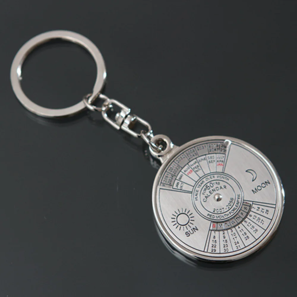 New Fashion Personalized 50 Years Perpetual Calendar Keyring Keychain Silver Alloy Key Chain Ring Keyfob
