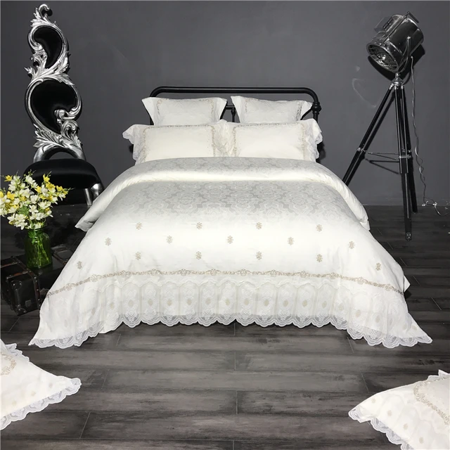 luxury egyptian cotton bedding set embroidery lace bed linens satin lace sheets egyptian cotton
