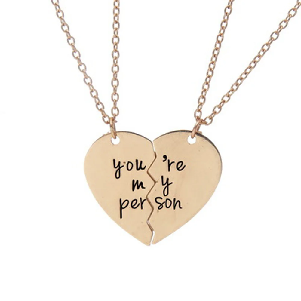 

1 Pair You Are My Person Broken Heart Pendant Necklace Antique Letter Engraved Lover Couples Necklaces Gift