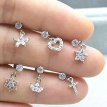 Горячая только 1 шт. цветок Звезда Крест Корона сердце CZ украшения для ушного пирсинга Висячие серьги-гвоздики