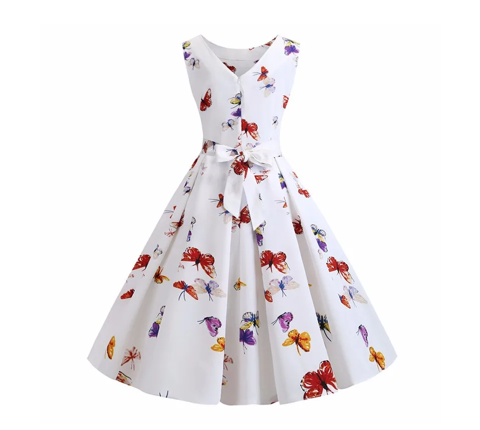 Летнее женское платье, винтажное платье с принтом бабочки, большие качели 50s 60 s, ретро рокабилли, вечерние платья Vestidos