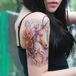 Водонепроницаемый Временные татуировки Стикеры Единорог Лошадь цветок розы Поддельные tatto Прохладный flash tatoo tatouage temporaire для девочки