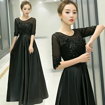 

O Neck Lace Appliques Long Evening Dresses Party Sequined Half Sleeve A Line Illusion Backless Prom Gowns estelyi ruha