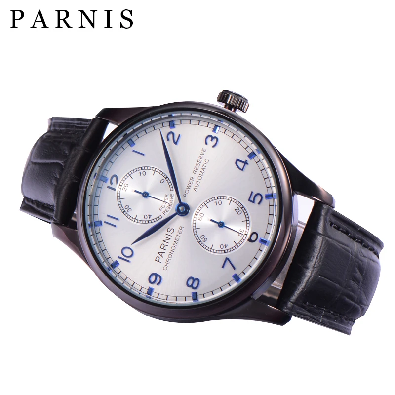 

PARNIS 43mm Black Case Mechanical Men Watch Power Reserve Diver Automatic Men's Watches Waterproof Man Clock marque de luxe 2019
