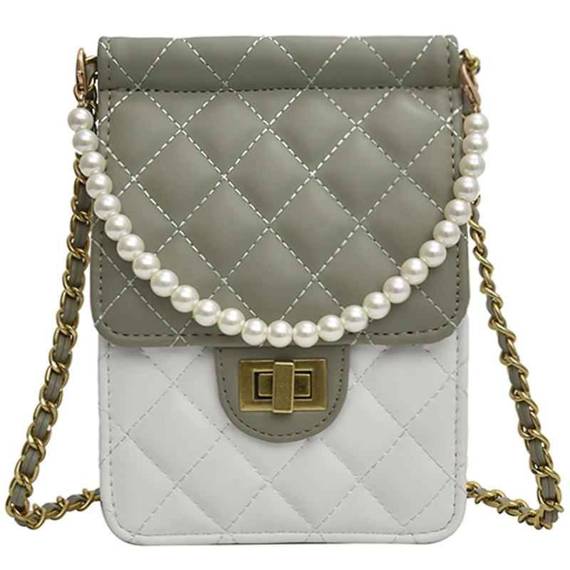 

Mini Pearl Tote bag 2019 Summer Fashion New High Quality PU Leather Women's Designer Handbag Lingge Chain Shoulder Messenger bag