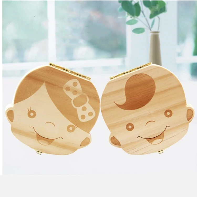 1PC Spanish English Baby Wood Tooth Box Organizer Milk Teeth Storage Collect Teeth Umbilical Cord Save Gifts for Kids Boys Girls cute Baby Souvenirs