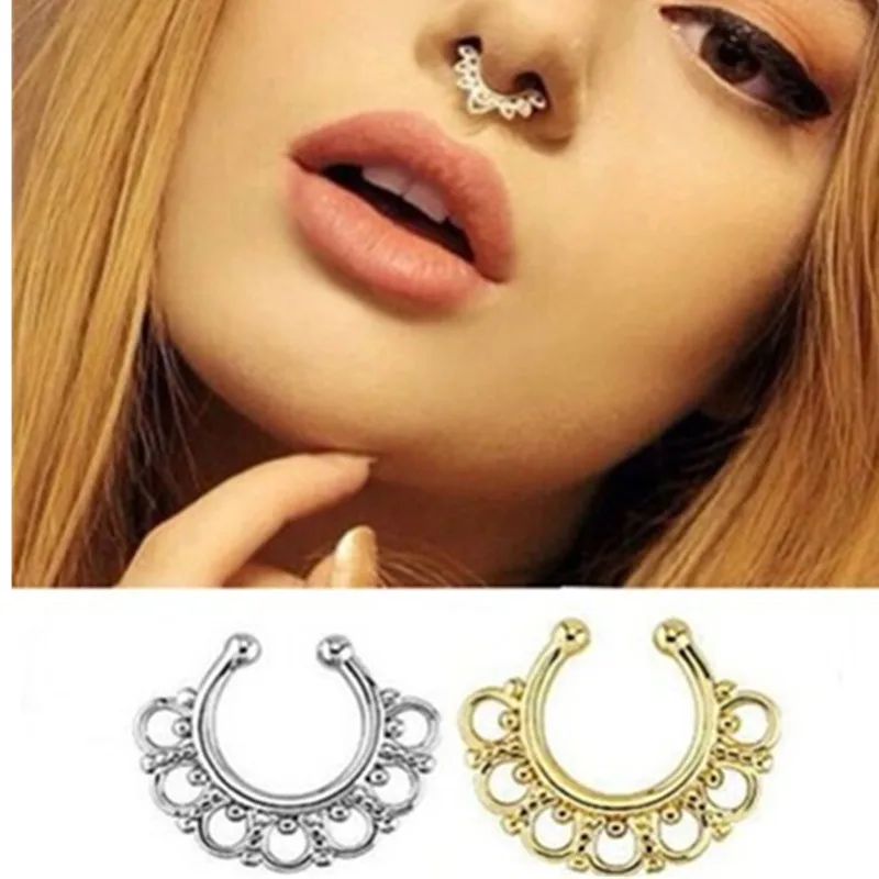 Crystal piercing nose ring hoop for women clip body decoration rivets