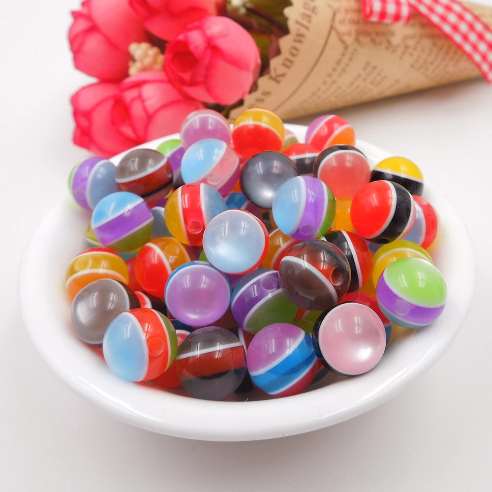 hot 100pcs Mixed Rainbow Transparent Striped Round Resin Spacer Beads 10mm (E18796) | Украшения и аксессуары
