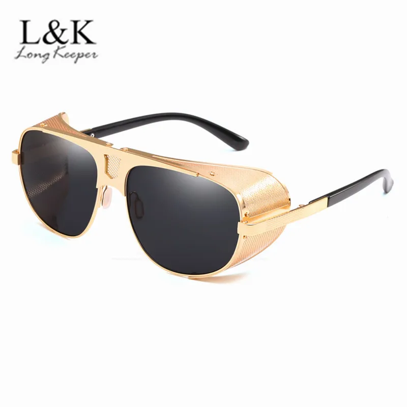 Long Keeper Retro Oval Metal Sunglasses Wrap Steampunk Square Men Women Glasses Oculos De Sol Shades UV  Protection JR66337