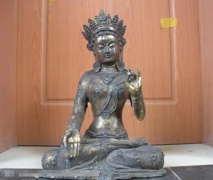 

20"Tibet Buddhism Copper Bronze carved white TARA Guanyin Buddha Statue
