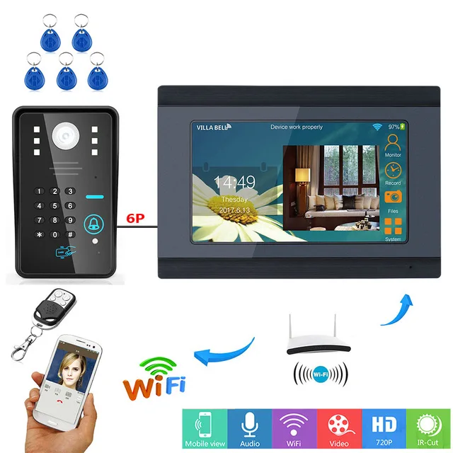 YobangSecurity RFID код 7 дюймов Wi-Fi беспроводной видео мониторинг дверной звонок камера