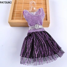 Повседневная Одежда для кукол, цельное лоскутное фиолетовое короткое платье с блестками для кукол Барби 1/6, аксессуары для кукольного дома BJD